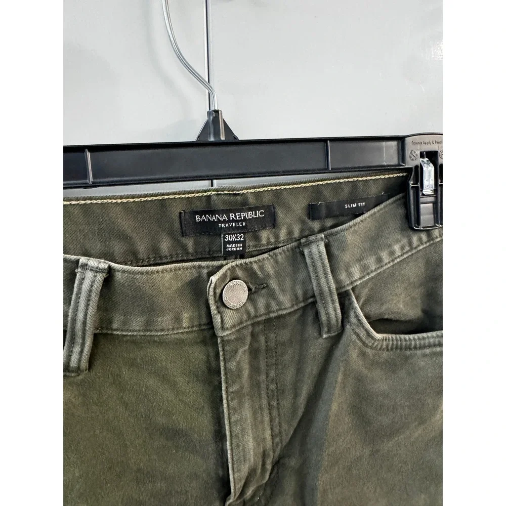 Banana Republic Traveler Pants Mens 30x32 Slim Fit Olive Green 5 Pocket Chino